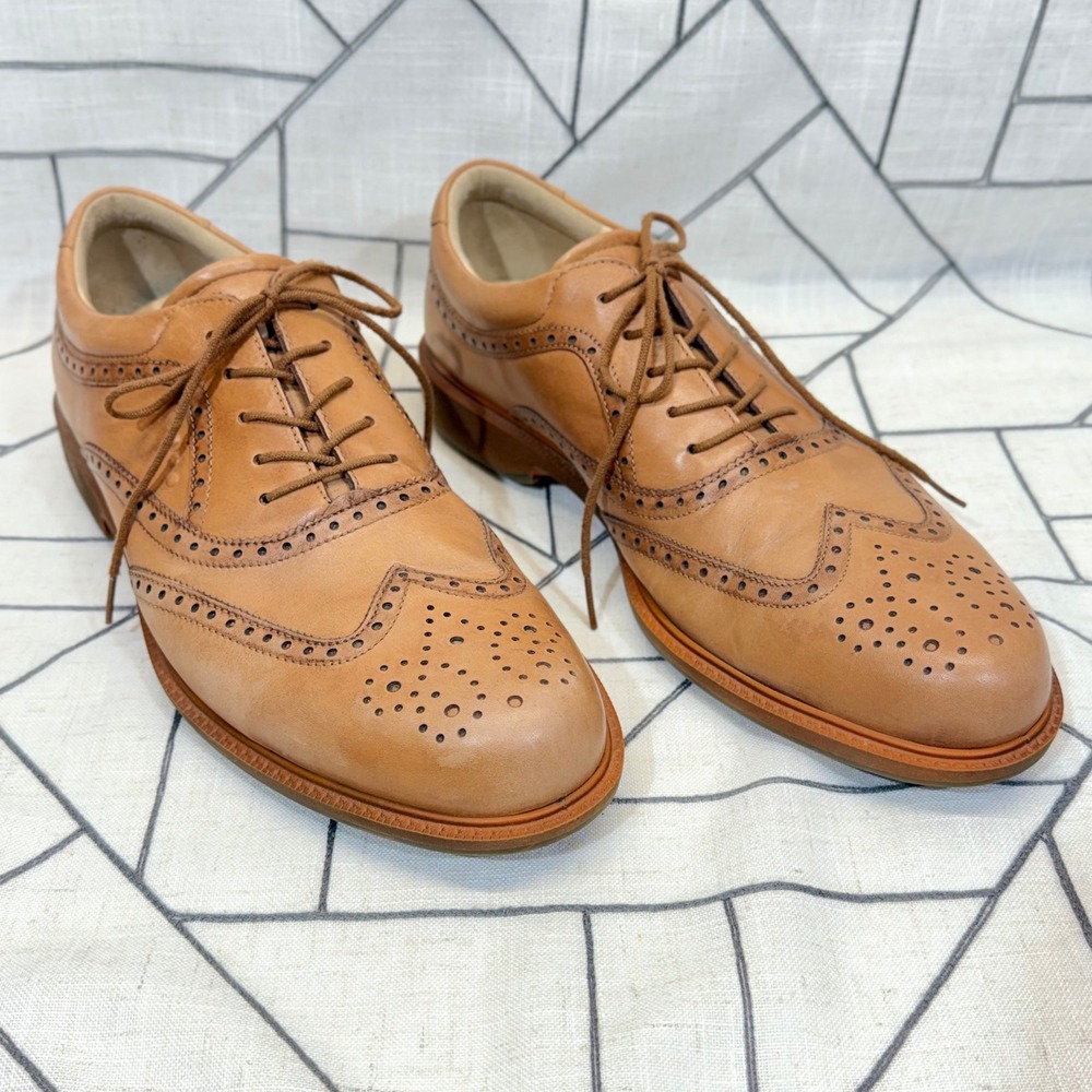 ECCO Wingtip Oxford Shoes Size‎ 46 Tan Leather Brogue Lace Up Dress Shoes
